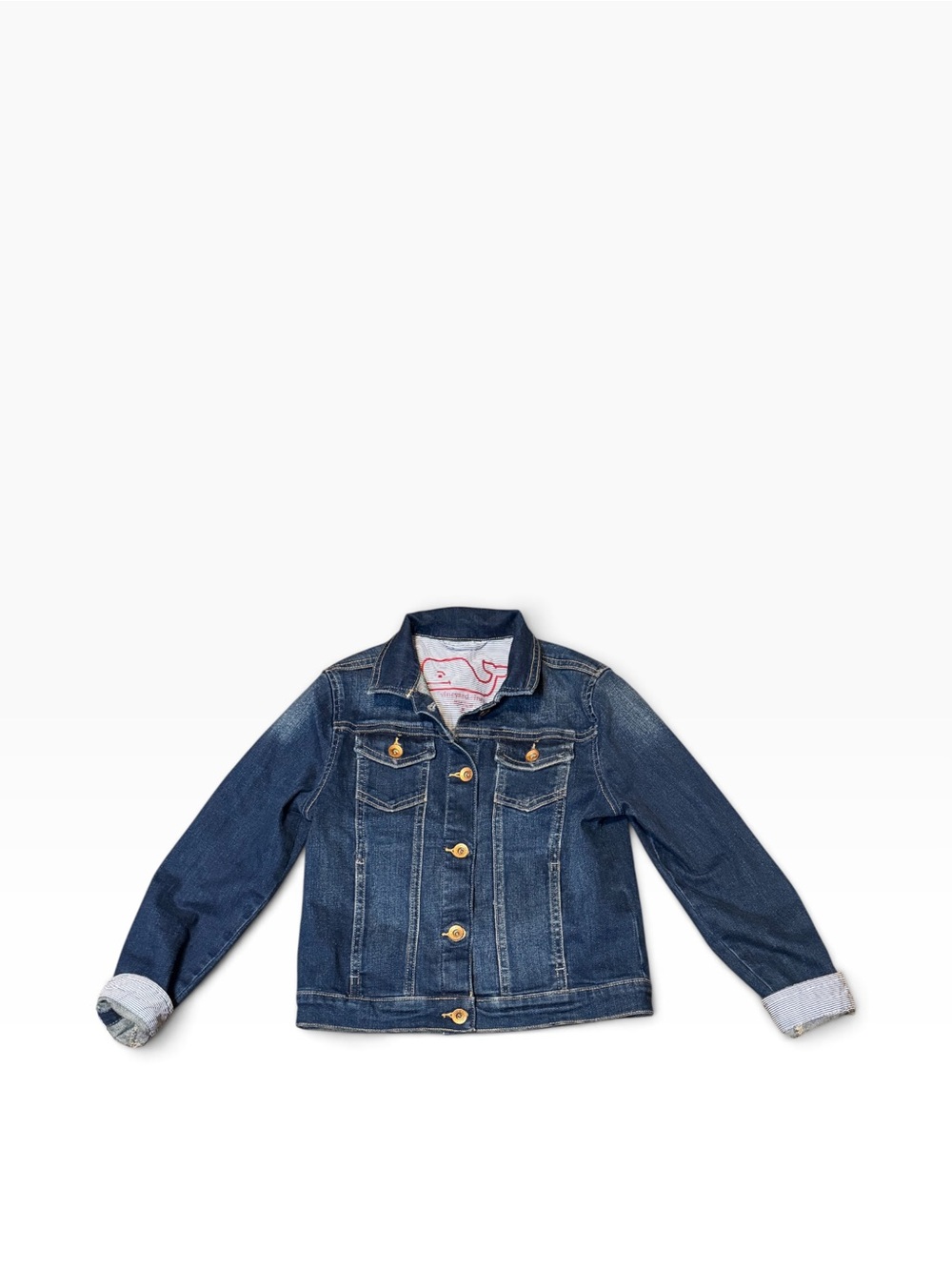 Vineyard Vines Kids Dark Blue Denim Jacket with Gold Buttons Size Medium 10-12